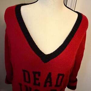 Hot Topic Dead Inside Red Black Varsity V Neck Sweater S/M Emo Goth Grunge